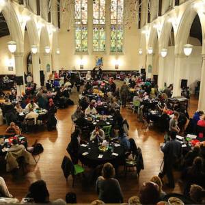 Food is served at Broad Street Ministry (BSM) during their afternoon lunch for the homeless and those that are in financial distress. (Photo by Spencer Platt/Getty Images)