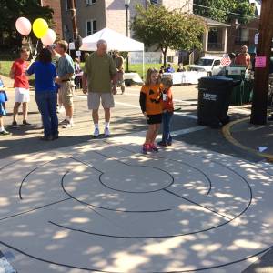 Members of Emsworth United Presbyterian Church, one of the congregations who participated in The Unglued Church, created a prayer labyrinth at a community fair to introduce their neighbors to the spiritual practice. Children especially loved the ‘maze where nobody can get lost!’ Photo by Susan Rothenberg