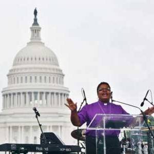 United Methodist Bishop LaTrelle Easterling preaches during the “United to Love” rally in Washington, D.C., in opposition to the “Unite the Right 2” white supremacist demonstration on August 12, 2018.