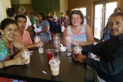 Jaime and Whitney enjoying iced coffee at the Cafe Justo y Mas dedication (photo: Trisha Maldonado)