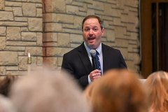 Rev. Trey Hegar delivers the benediction at a service celebrating First Presbyterian Church of Mt. Pleasant's embrace of the Matthew 25 initiative. (Rich Copley | PCUSA)