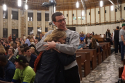 Patrick Hansard, a student at Mississippi State, and Calista Malone, a student at Queens University of Charlotte, share a hug at the 2017 College Conference at Montreat