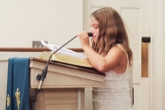 Meghan giving the Minute for Mission about Cardboard Box City to Monmouth Presbytery on Sept. 27, 2016. (Photo provided by Rev. Bill Morris)