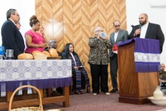 Handcrafted plates were presented to PC(USA) leaders by the Presbytery of San Juan. (Photo by Gregg Brekke)