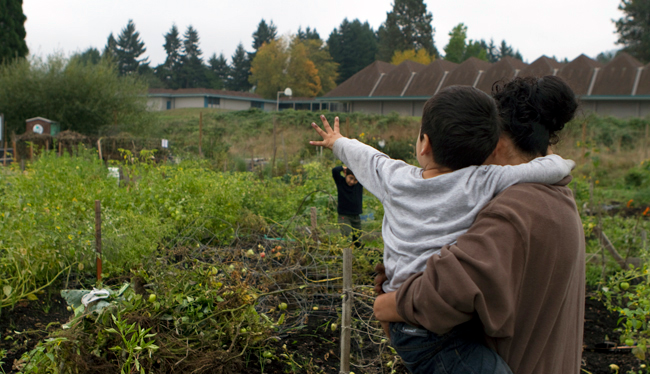 mother and child in garden