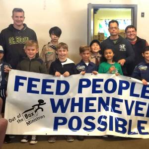 group with banner