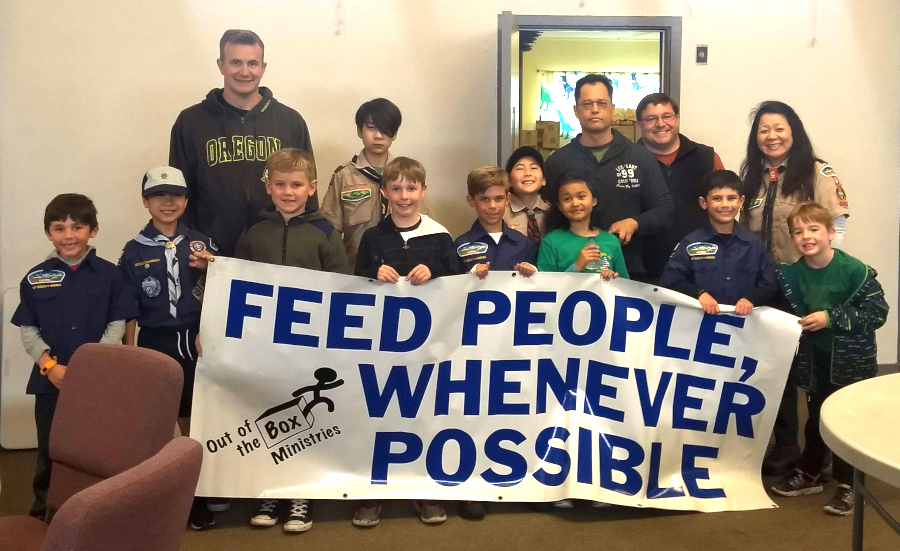 group with banner