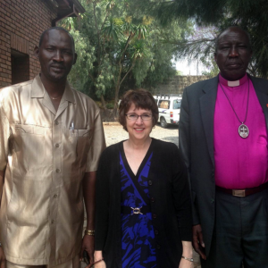 (l-to-r) The Rev. Philip Obang, General Secretary of the South Sudan Presbyterian Evangelical Church; Debbie Braaksma, PC(USA) World Mission Africa area coordinator; and the Rev. James Par Tap, South Sudan Presbyterian Evangelical Church Moderator. (Photo provided)